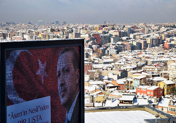Recep Tayyip Erdoğan, President of Turkey, on a billboard in Istanbul. Photo: Vladimir Varfolomeev / Flickr