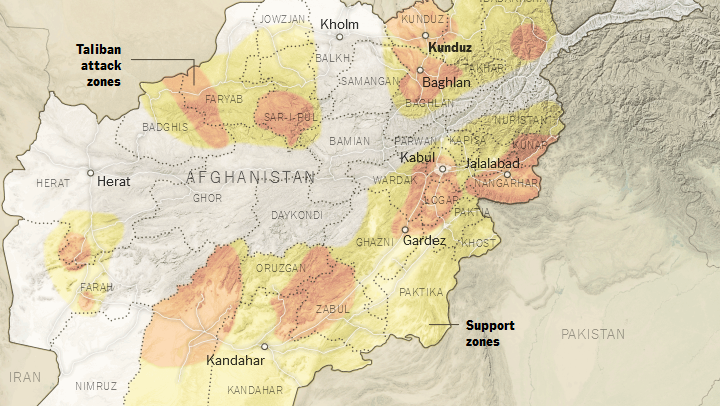 Actividad talibán en el segundo semestre de 2015. Mapa: New York Times
