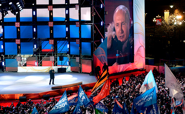 Vladimir Putin addresses rally on Manezhnaya Square in Moscow on election night. Photo: Kremlin.ru (CC BY 3.0)