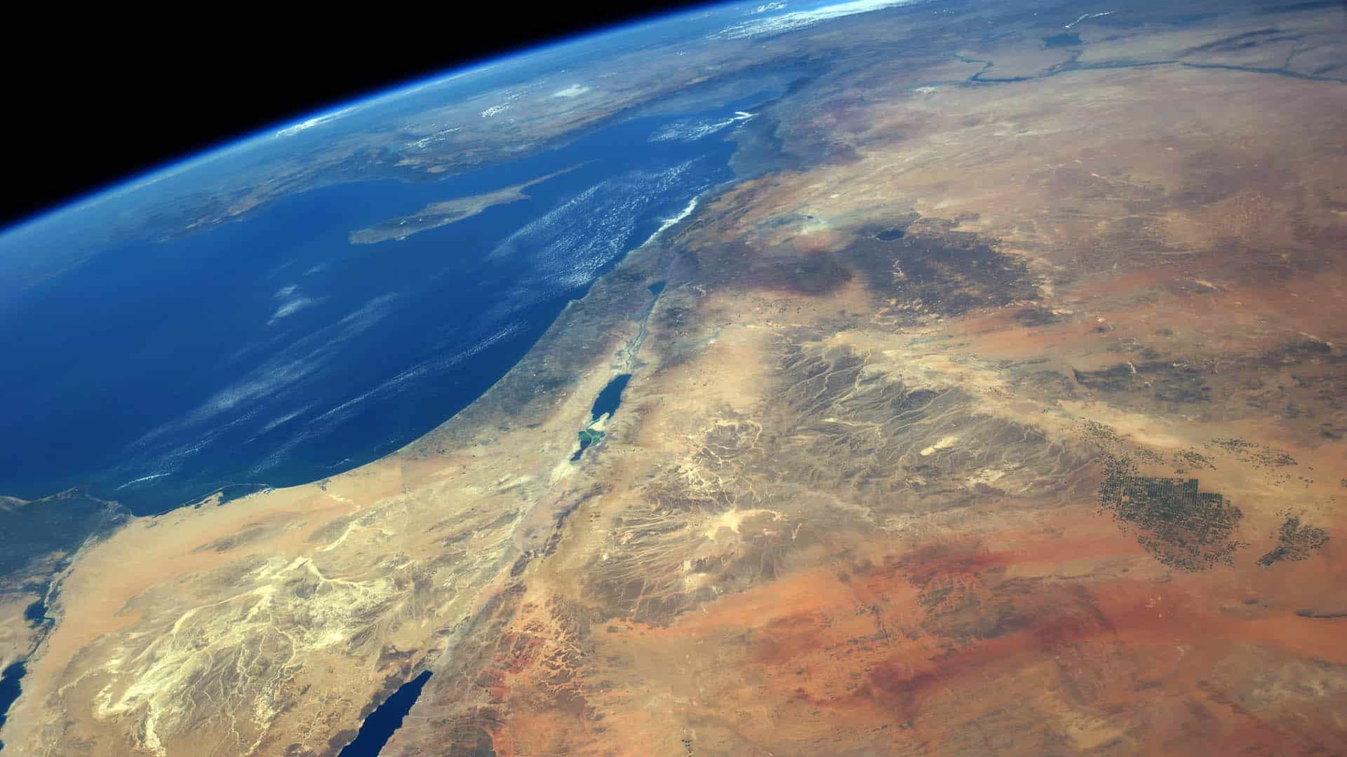 Imagen satelital de Oriente Medio y parte del mar Mediterráneo.