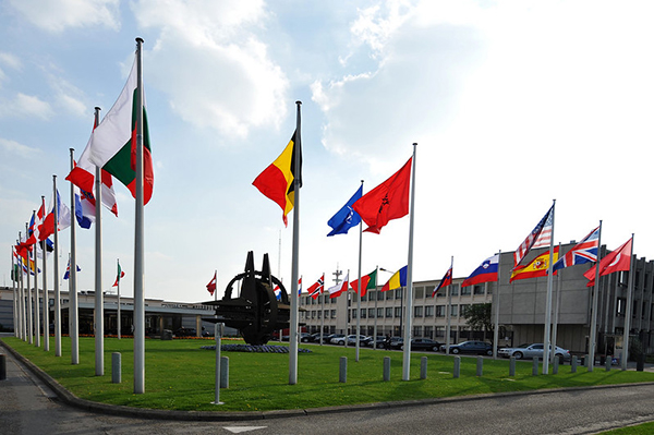 Flags member countries at the NATO Headquarters in Brussels. Photo: NATO North Atlantic Treaty Organization (CC BY-NC-ND 2.0)