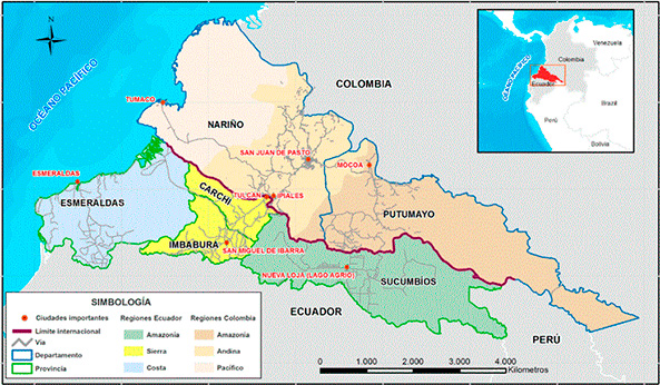 Mapa de la zona fronteriza Ecuador-Colombia