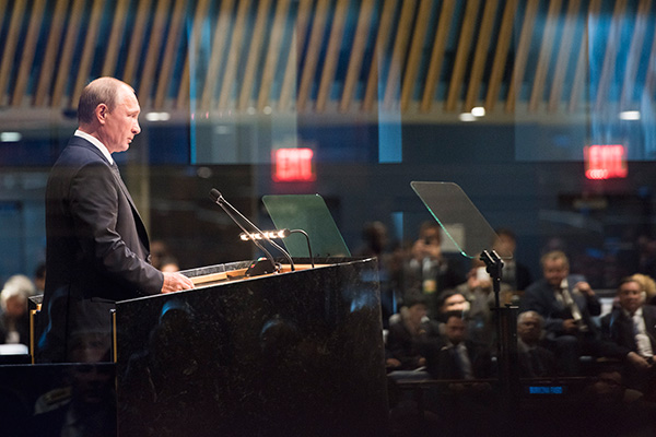 Vladimir Putin, presidente de Rusia, en la Asamblea General de las Naciones Unidas el pasado septiembre. Foto: UN Photo/Mark Garten (CC BY-NC-ND 2.0)