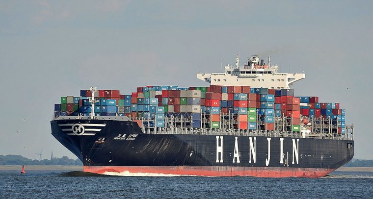 Spain’s continuing export boom. Hanjin Spain freighter in Cuxhaven (Germany).