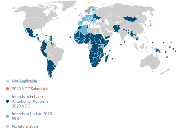 Figura 4. Países que revisarán su NDC en 2020. Fuente: ClimateWatch (NDC Tracker)