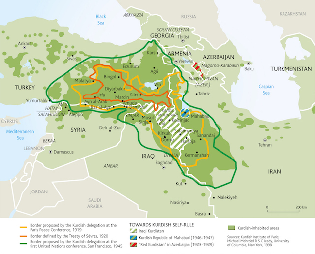 Kurdistan borders. Créditos: Philippe Rekacewicz vía Le Monde Diplomatique (English Edition). Blog Elcano