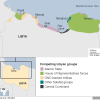 Mapa de las bases de los poderes rivales en Libia (abril de 2016). Fuente: Stratfor vía BBC.com. Blog Elcano