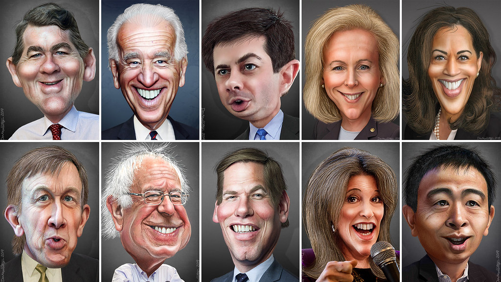 Participantes en las primarias del Partido Demócrata de Estados Unidos para elegir al candidato a la presidencia en 2020. Foto: DonkeyHotey (CC BY-SA 2.0)