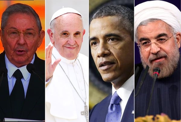 Raúl Castro, el Papa Francisco, Barack Obama y Hassan Rouhani. Blog Elcano