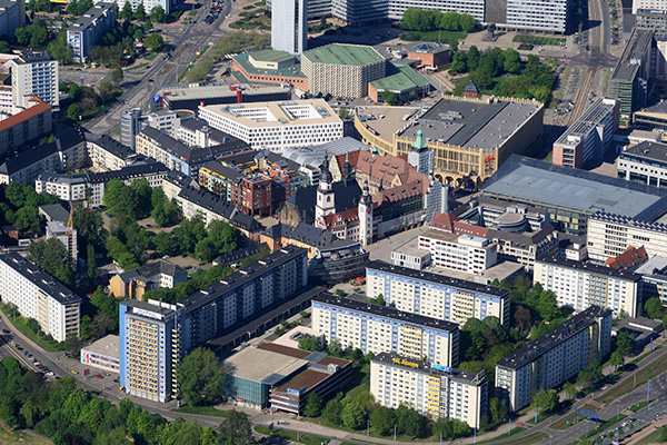 Chemnitz y el poder de la extrema derecha en Alemania oriental. Vista aérea de Chemnitz, Alemania.