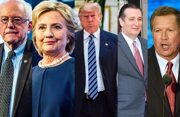 Primarias en EEUU 2016: Nueva York, Nueva York. De izquierda a derecha: Bernie Sanders, Hillary Clinton, Donald Trump, Ted Cruz y John Kasich. Blog Elcano