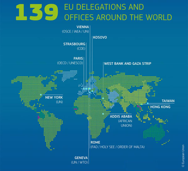 Delegaciones y oficinas del SEAE en el mundo. Fuente: SEAE.