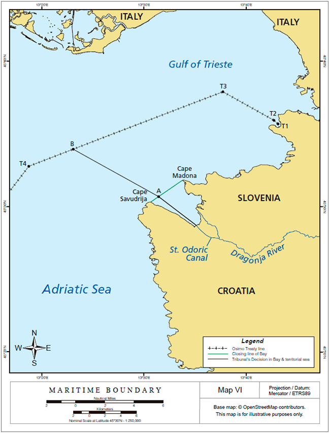 Mapa de la frontera marítima entre Eslovenia y Croacia. Fuente: Corte Permanente de Arbitraje.