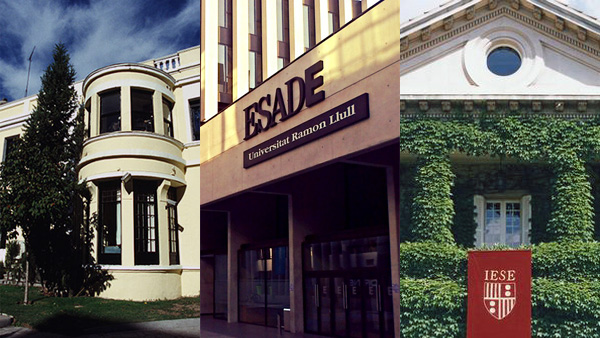 Fotos de las escuelas de negocios IE, ESADE e IESE. Fotos: Wikimedia Commons