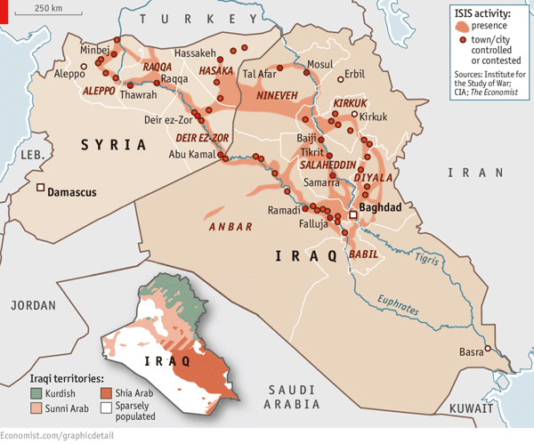 Daily chart: State of Terror (The Economist). Iraq-Syria. Blog Elcano