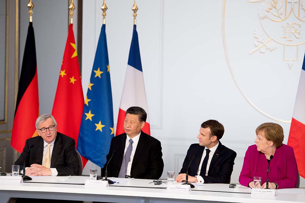 La política europea frente al desafío chino. Jean-Claude Juncker, Xi Jinping, Emmanuel Macron y Angela Merkel. Gobernanza Global en Paris (26/3/2019)