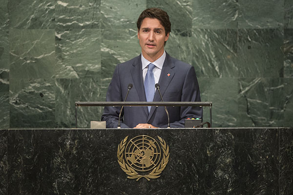 El primer ministro de Canadá, Justin Trudeau, durante su discurso en el debate general del 71º período de sesiones de la Asamblea General de las Naciones Unidas (20/9/2016). Foto: UN Photo/Cia Pak. Blog Elcano