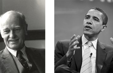 Los contrastes entre el realismo de Kennan y Obama (George F. Kennan, foto vía Institute for Advanced Studies, y Barack Obama, foto vía Wikimedia Commons). Blog Elcano