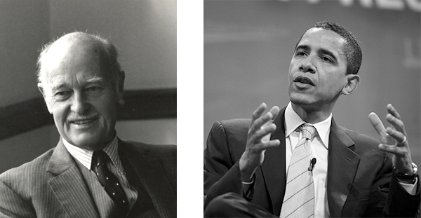 Contrasts between the realism of Kennan and Obama (George F. Kennan, photo via Institute for Advanced Studies, and Barack Obama, photo via Wikimedia Commons). Elcano Blog