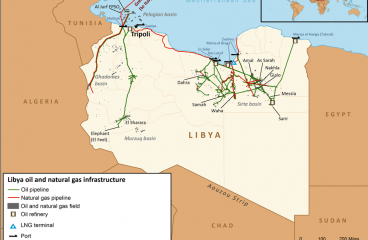 Mapa de la infraestructura de petróleo y gas natural de Libia. Fuente: U.S. Energy Information Administration (EIA). Blog Elcano