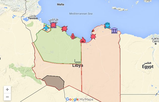 Mapa de la guerra civil en Libia (2014 al presente). Fuente: Conflict News. Blog Elcano