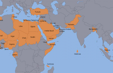 Los países miembros de la alianza militar contraterrorista anunciada por Arabia saudí el pasado 15 de diciembre. Blog Elcano