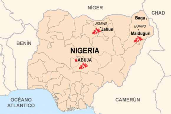 Mapa Nigeria (asistencia a supervivientes de ataques de Boko Haram). ©Médicos Sin Fronteras - Blog Elcano