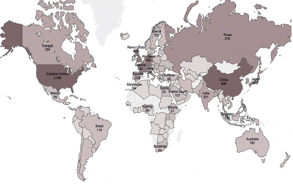 Mapa 1. Índice Elcano de Presencia Global 2017 (en valor índice). Fuente: Índice Elcano de Presencia Global, Real Instituto Elcano.