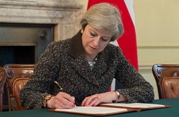 Theresa May, UK Prime Minister, signs Article 50 letter today. Photo: Jay Allen / Number 10 (Crown copyright, CC BY-NC-ND 2.0)