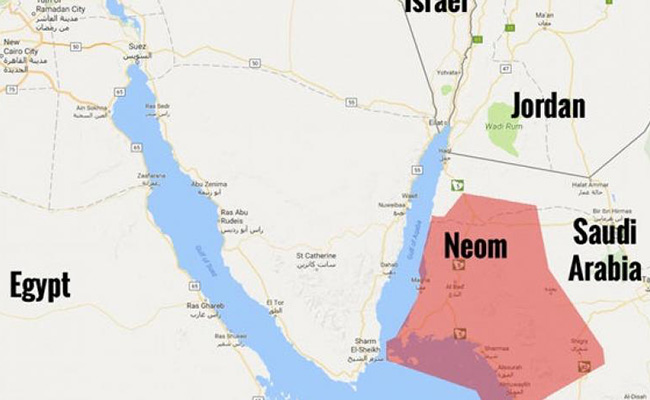 Localización del proyecto de construcción de NEOM. Fuente: Asharq Al-Awsat. Blog Elcano