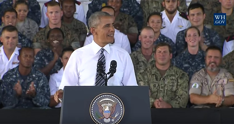 Rota, Obama y la defensa antimisiles. Barack Obama ante las tropas en la Base Naval de Rota (10/7/2016). Fuente: The White House. Blog Elcano