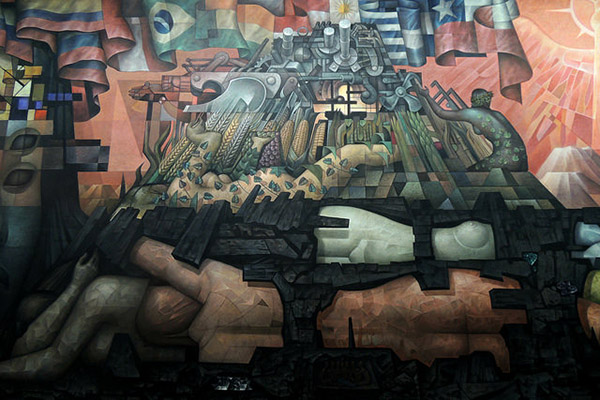Sección del mural “Presencia de America Latina”, realizado por Jorge González Camarena entre 1964 y 1965, en la Casa del Arte (Pinacoteca) de la Universidad de Concepción (Chile). Foto: Pablo Arriagada (CC BY-NC-SA 2.0).