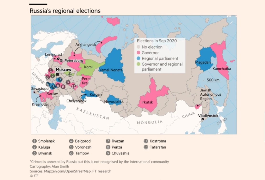 Resultados de las elecciones regionales en Rusia. Créditos: Financial Times
