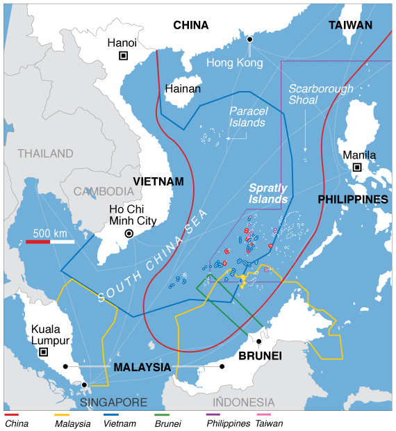 Reclamaciones territoriales en el Mar del Sur de China. Mapa: Voice of America vía Wikimedia Commons. Dominio Público. Blog Elcano