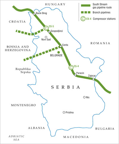 Map 1. The South Stream pipeline: Serbian section
