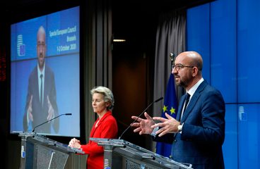 EUCO diaries: will the tension in the Eastern Mediterranean lead to a watershed? Ursula von der Leyen, president of the European Commission, and Charles Michel, president of the European Council at the press conference of the Special European Council on 1 October. Photo: ©European Union, 2020