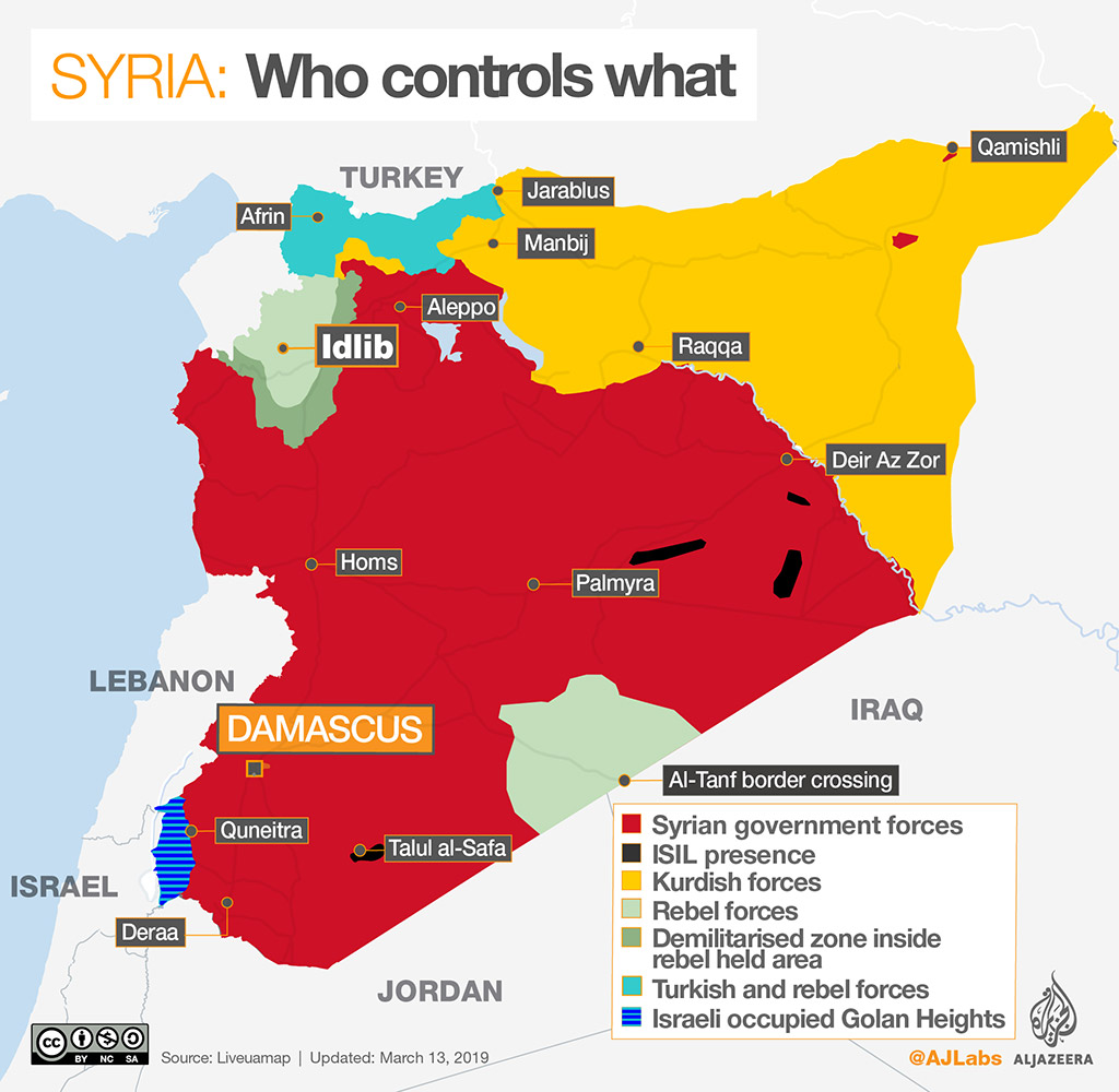 Siria: ¿quién controla qué? Mapa: @AJLabs Aljazeera (CC BY-NC-SA). Blog Elcano