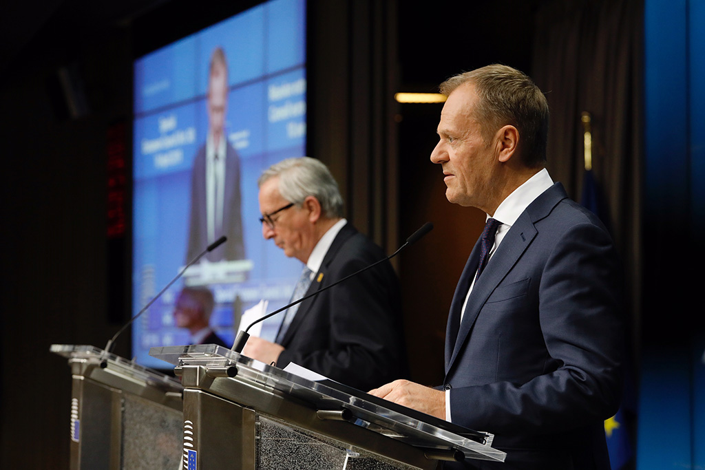 Donald Tusk (President of the European Council) and Jean-Claude Juncker (President of the European Commission) at the press conference of the Special meeting of the European Council (Art. 50) in Brussels (10/4/2019). Photo: © European Union.