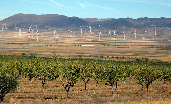 Wind farm close to a vineyard in Huéneja, Granada. Photo: Antonio Zugaldia (CC BY 2.0)