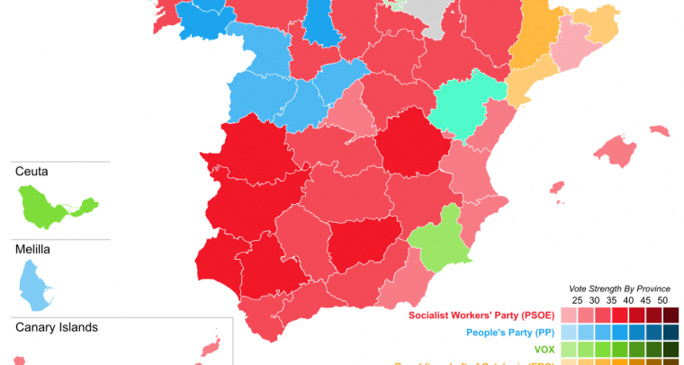 Results of the General election in Spain (November 2019). Credits: Erinthecute (own work) (Wikimedia Commons / CC BY-SA 4.0). Elcano Blog
