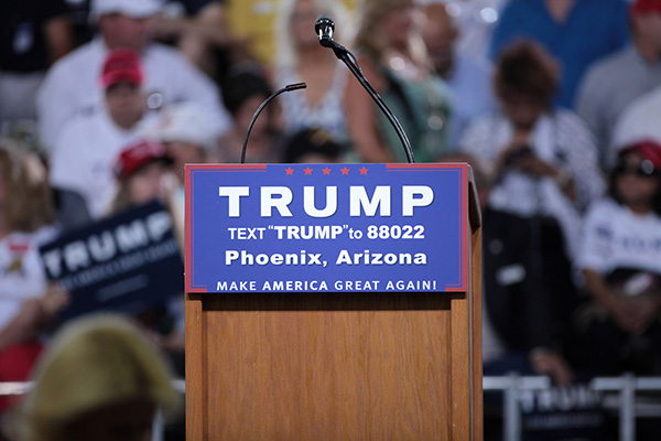 Podium for Donald Trump in Phoenix, Arizona, last June. Photo: Gage Skidmore (CC BY-SA 2.0)