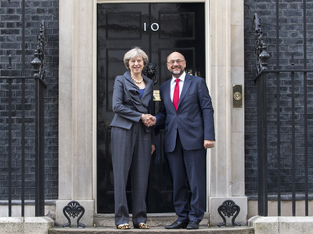 Towards a post-Brexit ‘partnership for democracy’ between the EU and the UK. Theresa May welcomes former European Parliament president Martin Schulz to 10 Downing Street last September.