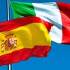Italy and Spain: a tale of two countries. Italian and Spanish flags.