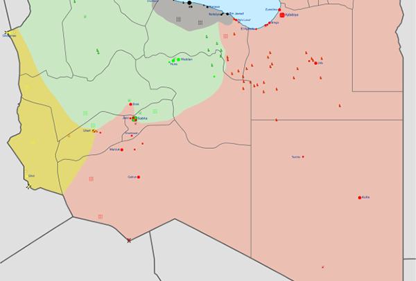 No esperen buenas noticias de Libia en los próximos meses (como poco). Mapa de las facciones en Libia a febrero de 2016.