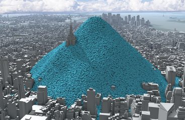 New York City's daily carbon dioxide emissions as one-tonne spheres. Photo: Carbon Visuals / Flickr. Creative Commons License Attribution. Elcano Blog