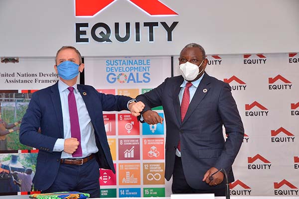 Dr. Stephen Jackson, the UN’s Resident Coordinator in Kenya and Dr. James Mwangi, Equity Group Managing Director and CEO. Photo: Equity Bank.