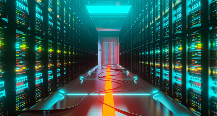 The need for a digital safe haven for Ukraine. Data centre with server racks in a corridor room. Photo: DCStudio