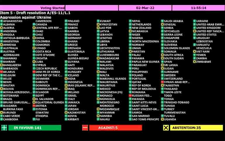 figura 6 votos en la onu condenando la invasion rusa de ucrania