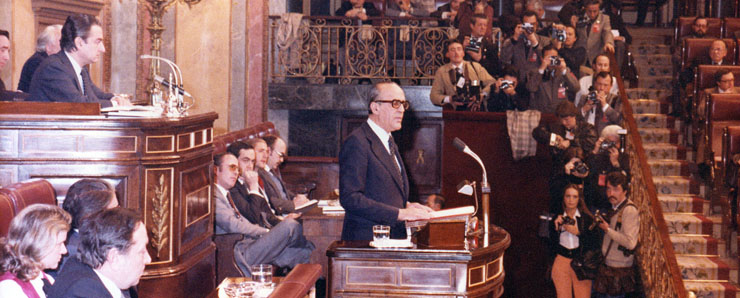 Leopoldo Calvo-Sotelo durante su discurso de investidura en el Congreso de los Diputados, 1981