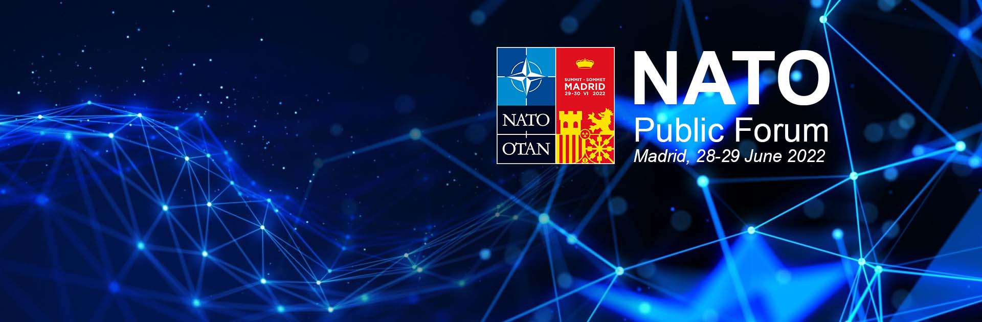 Logo of the NATO Public Forum which will be held from 28 to 29 June 2022 in Madrid, Spain